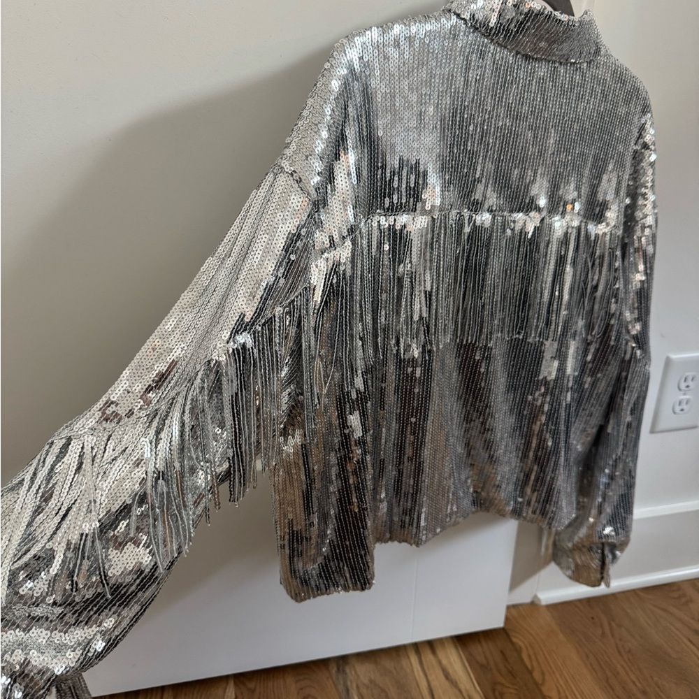 Silver Sequin Fringe Top